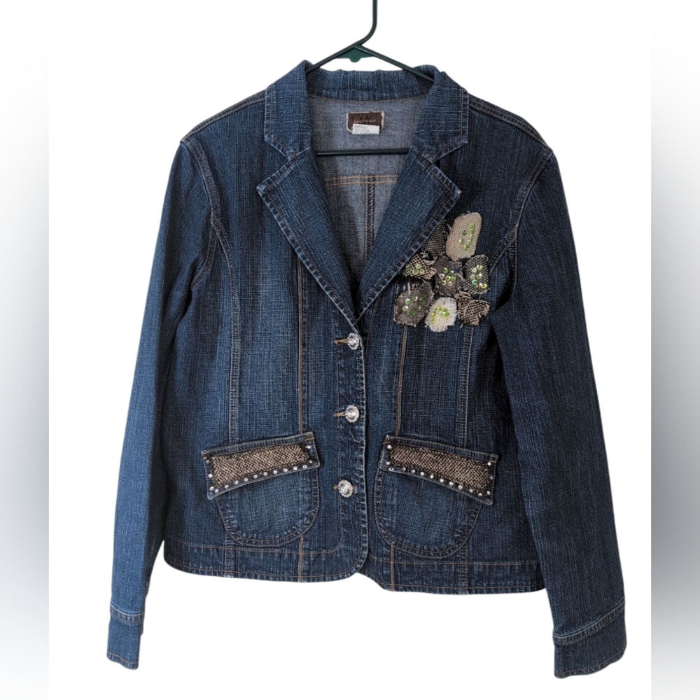 Nancy Bolen Jacket Women's L  Denim cottagecore grammacore boho embellished blue